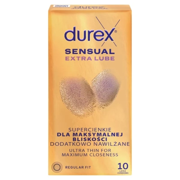 Durex Sensual Extra Lube, prezerwatywy dodatkowo nawilżane, 10 sztuk