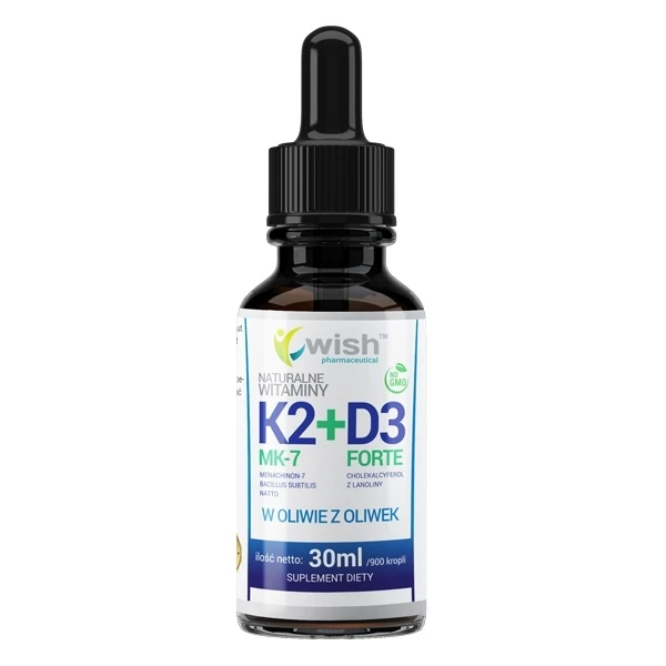 Wish Naturalne Witaminy K2 MK7 + D3 Forte, krople, 30 ml