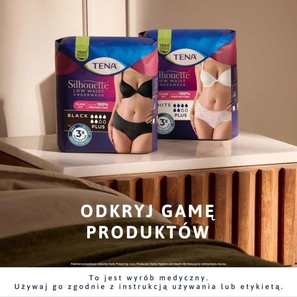 Tena Silhouette Plus White, dyskretne majtki chłonne dla kobiet, rozmiar M, 12 sztuk
