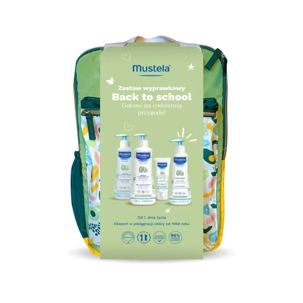 Mustela Zestaw wyprawkowy, żel do mycia, 500 ml + mleczko do ciała, 300 ml + krem do twarzy, 40 ml + woda oczyszczająca, 300 ml