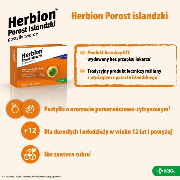 Herbion Porost Islandzki 3 mg, 24 pastylki twarde