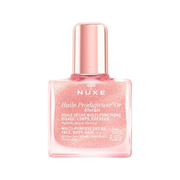 Zestaw Nuxe Ready go Glow Very Rose, suchy olejek z drobikami, 10 ml + nawilżające serum do ust, 8 ml + guma do włosów, 1 sztuka 