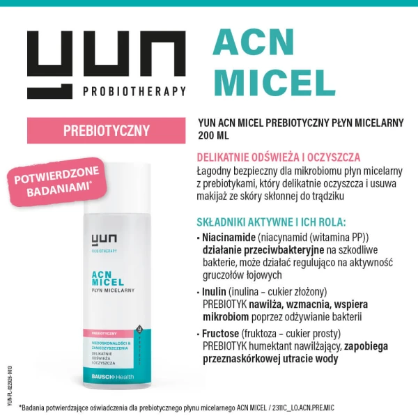 Yun Acn Micel Płyn micelarny, prebiotyczny, 200 ml