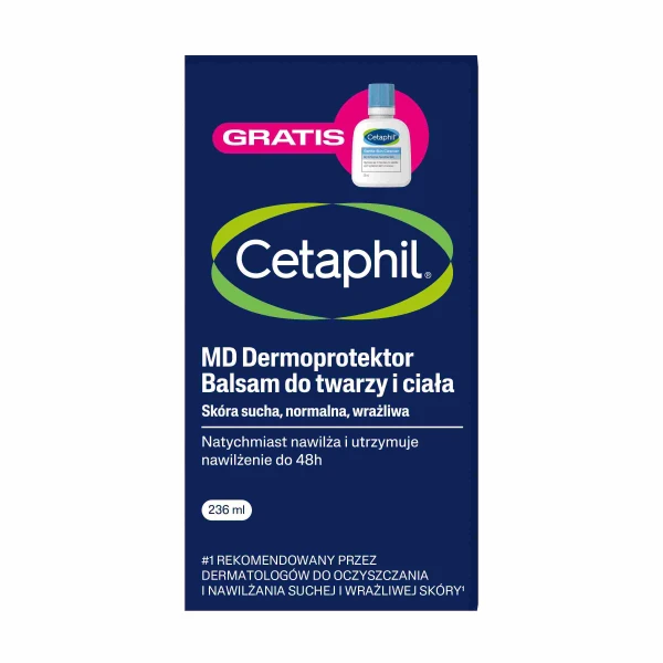 Cetaphil MD Dermoprotektor, balsam do twarzy i ciała, 236 ml + Cetaphil EM, emulsja micelarna do mycia, mini produkt, 29 ml gratis