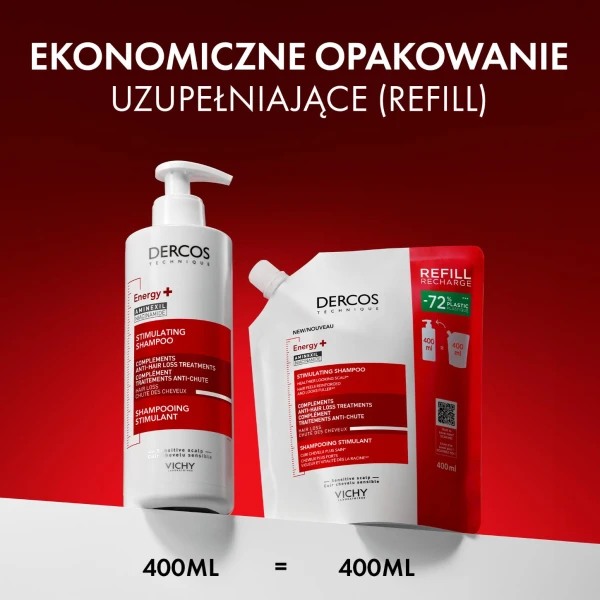Vichy Dercos Energy+, szampon wzmacniający włosy, zapas, 400 ml