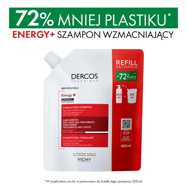 Vichy Dercos Energy+, szampon wzmacniający włosy, zapas, 400 ml