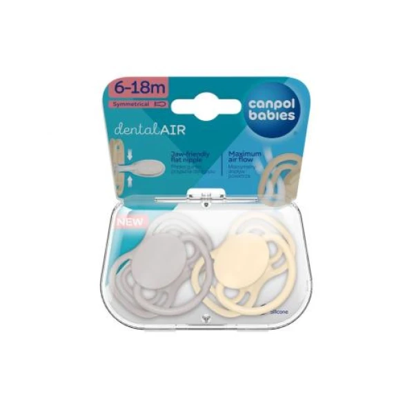 Canpol Babies Smoczek silikonowy, symetryczny, DentalAir, 6-18 miesięcy, kremowy, 2 sztuki