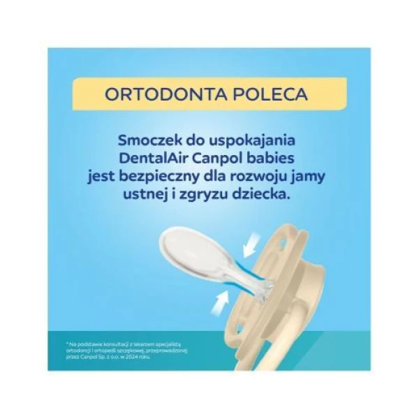 Canpol Babies Smoczek silikonowy, symetryczny, DentalAir, 6-18 miesięcy, kremowy, 2 sztuki