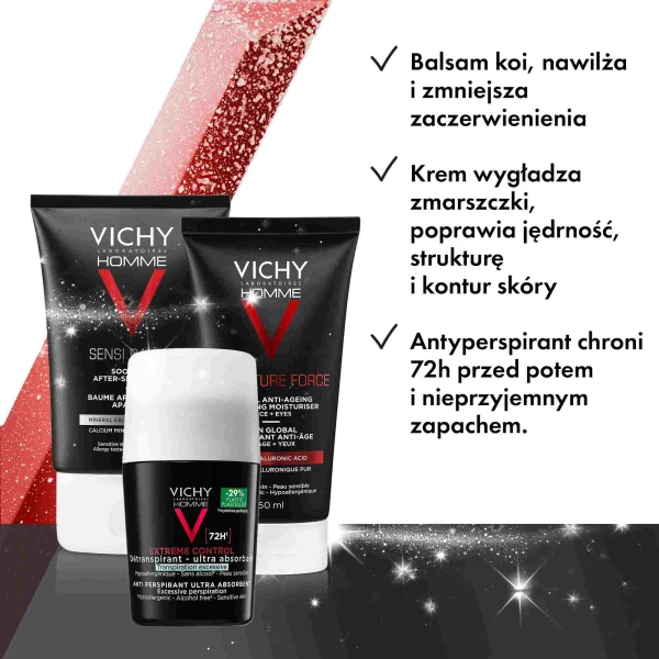 Zestaw Vichy Homme, balsam po goleniu, 75 ml + krem do twarzy 50 ml + antyperspirant, 50 ml