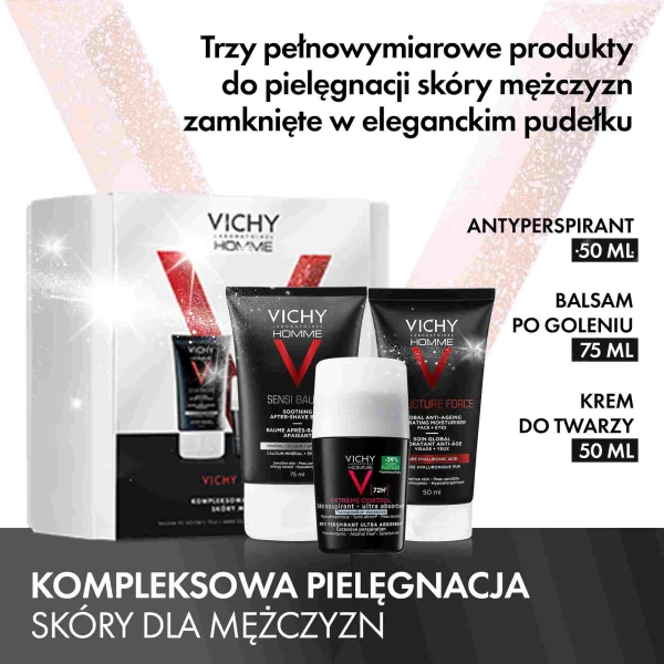 Zestaw Vichy Homme, balsam po goleniu, 75 ml + krem do twarzy 50 ml + antyperspirant, 50 ml