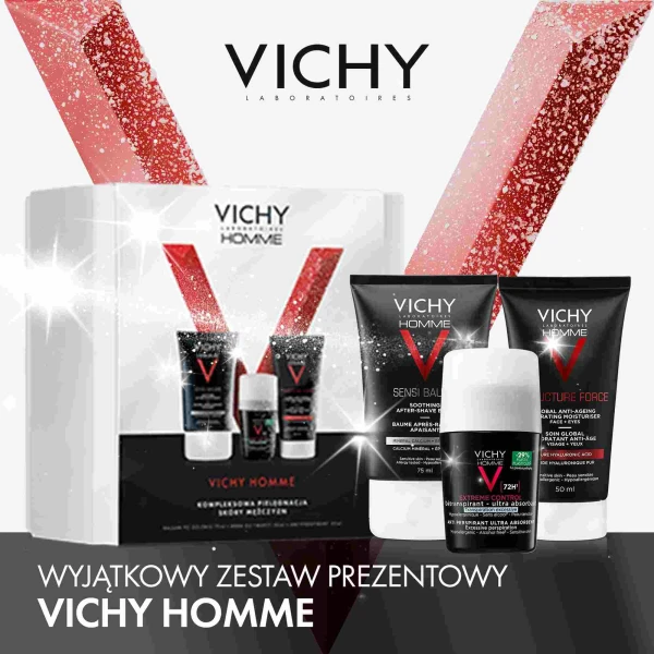 Zestaw Vichy Homme, balsam po goleniu, 75 ml + krem do twarzy 50 ml + antyperspirant, 50 ml