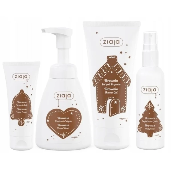 Zestaw Ziaja Brownie, pianka do mycia, 250 ml + mgiełka do ciała, 100 ml + żel pod prysznic, 160 ml + krem do rąk, 50 ml