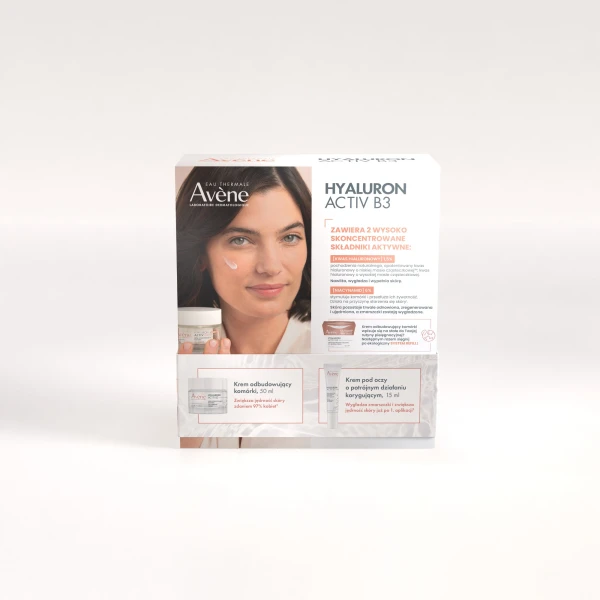 Zestaw Avene Hyaluron Activ B3 na dzień, krem odbudowujący komórki, 50 ml + krem pod oczy o potrójnym działaniu korygującym, 15 ml