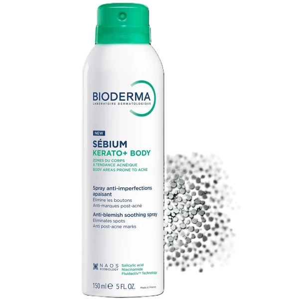 Bioderma Sebium Kerato+ Body, kojący spray na niedoskonałości, 150 ml