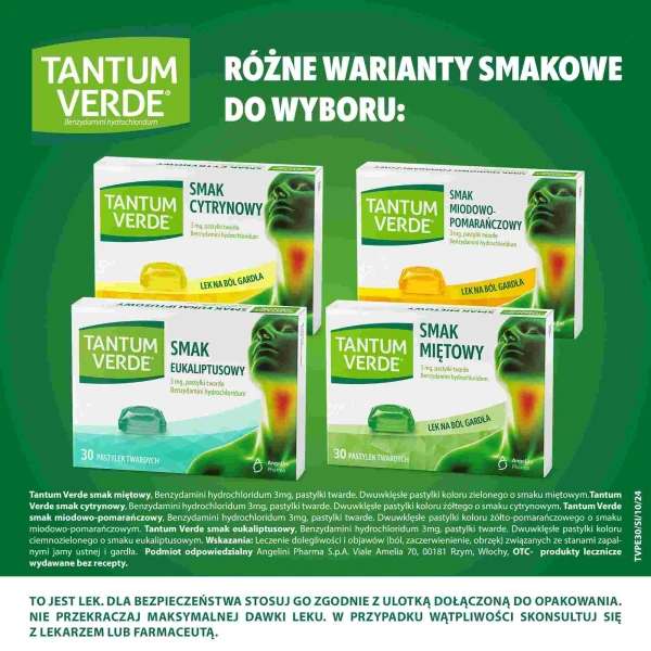 Tantum Verde 3 mg, smak eukaliptusowy, 30 pastylek twardych