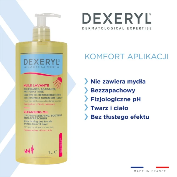 Dexeryl, łagodzący olejek do mycia przeciw drapaniu uzupełniający lipidy, 1000 ml