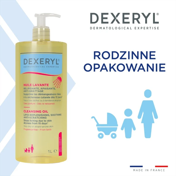 Dexeryl, łagodzący olejek do mycia przeciw drapaniu uzupełniający lipidy, 1000 ml