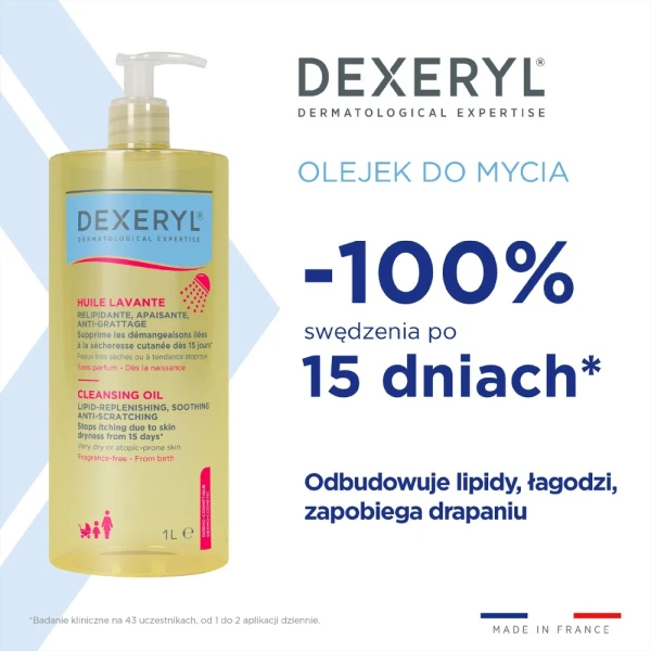 Dexeryl, łagodzący olejek do mycia przeciw drapaniu uzupełniający lipidy, 1000 ml