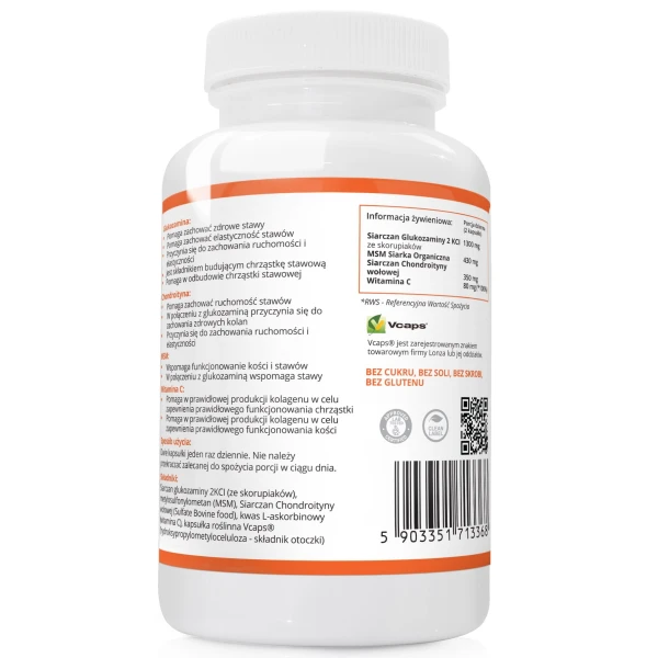 Wish Glukozamina + Chondroityna Wołowa + MSM + Witamina C, 120 kapsułek