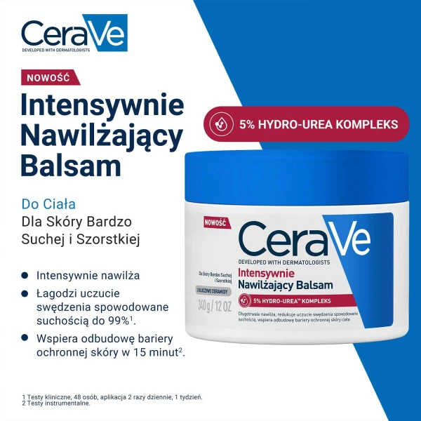 CeraVe, intensywnie nawilżający balsam, skóra bardzo sucha i szorstka, 340 g