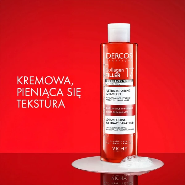 Vichy Dercos Collagen 17 Filler Ultra-Repairing Treatment, ultraregenerujący szampon do włosów, 200 ml