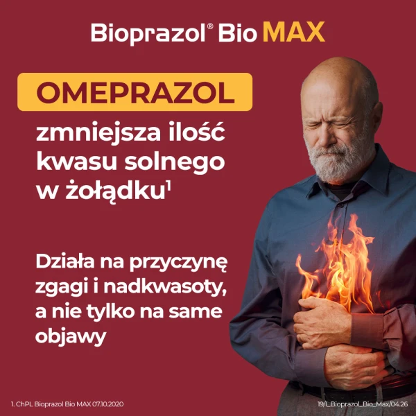Bioprazol Bio Max 20 mg, na objawy zgagi i refluksu, 14 kapsułek dojelitowych