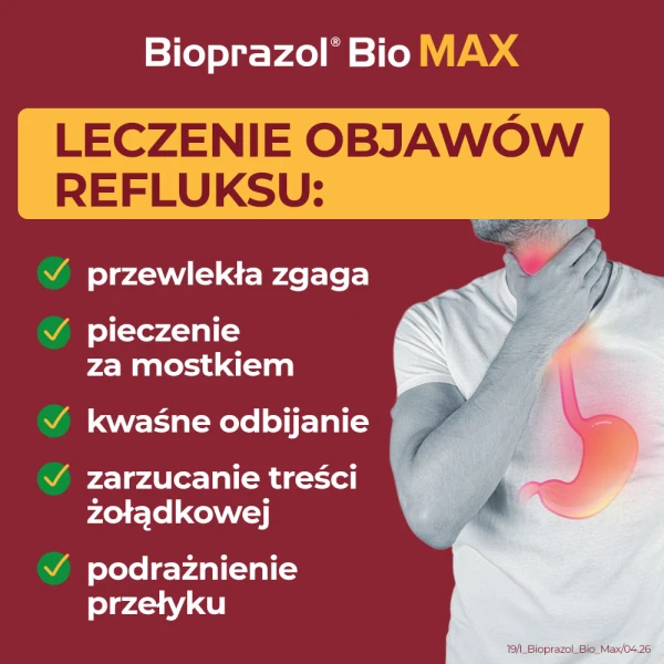 Bioprazol Bio Max 20 mg, na objawy zgagi i refluksu, 14 kapsułek dojelitowych