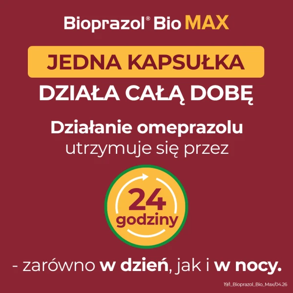 Bioprazol Bio Max 20 mg, na objawy zgagi i refluksu, 14 kapsułek dojelitowych