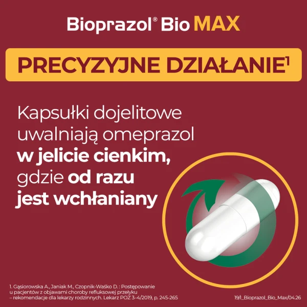 Bioprazol Bio Max 20 mg, na objawy zgagi i refluksu, 14 kapsułek dojelitowych