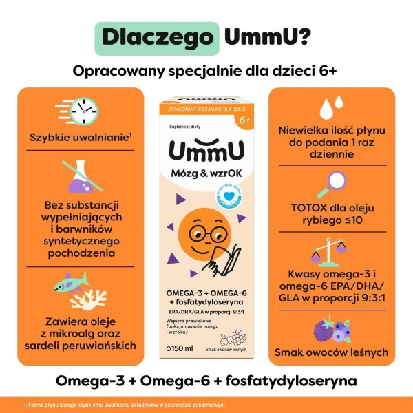 UmmU Mózg & WzrOK, dla dzieci od 6 lat, płyn, 150 ml