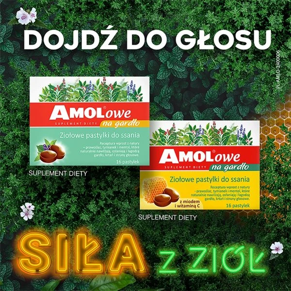 AMOLowe na Gardło, ziołowe pastylki do ssania z miodem i witaminą C, 16 pastylek do ssania