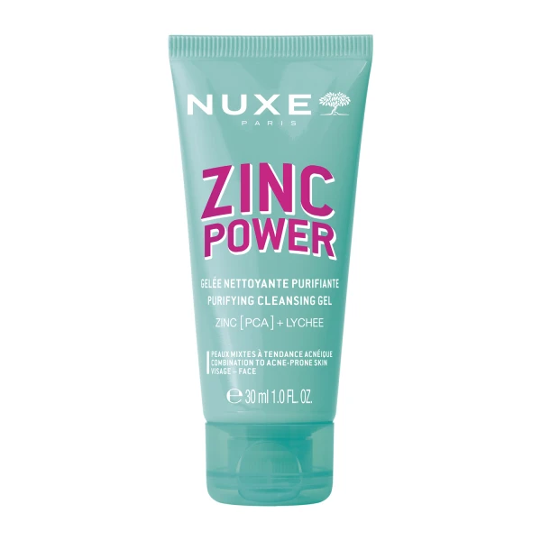 Zestaw Nuxe Zinc Power, żel, 30 ml + tonik, 50 ml + serum, 5 ml + fluid matujący, 15 ml + kosmetyczka