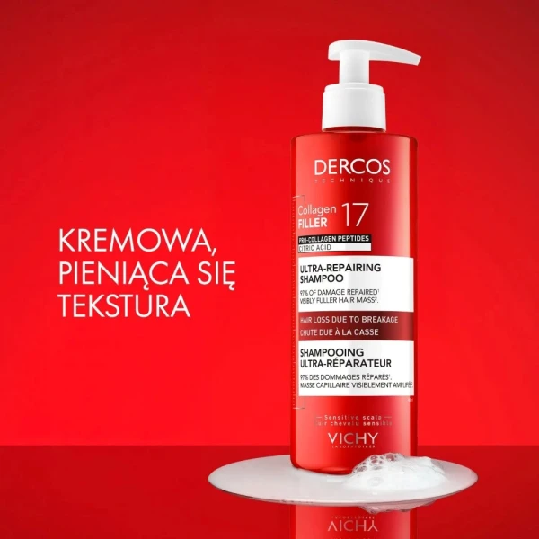 Vichy Dercos Collagen 17 Filler, ultraregenerujący szampon do włosów, 400 ml