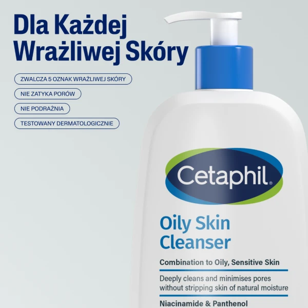 Cetaphil Oily Skin Cleanser, łagodny żel oczyszczający do skóry tłustej, mieszanej i wrażliwej, 236 ml