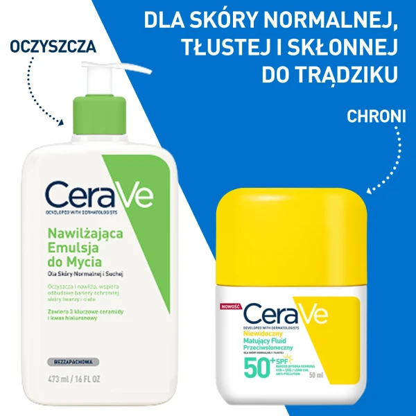 CeraVe, niewidoczny matujący fluid przeciwsłoneczny, skóra normalna i tłusta, SPF 50+, 50 ml