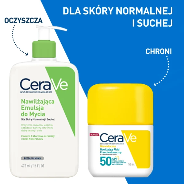 CeraVe, niewidoczny nawilżający fluid przeciwsłoneczny, skóra normalna i sucha, SPF 50, 50 ml