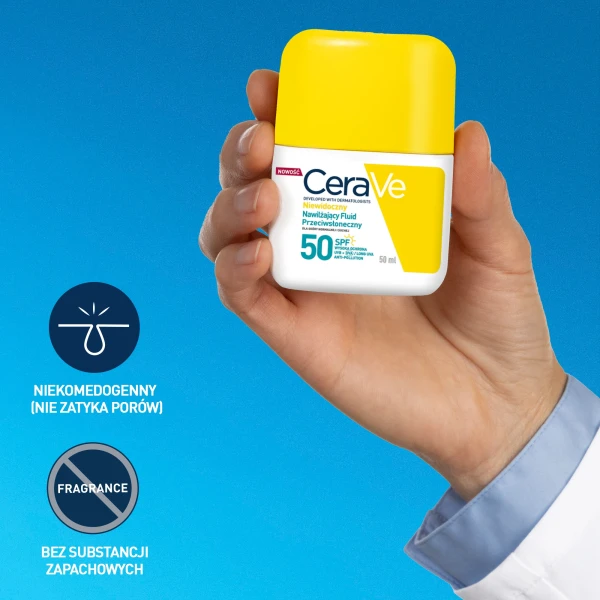 CeraVe, niewidoczny nawilżający fluid przeciwsłoneczny, skóra normalna i sucha, SPF 50, 50 ml