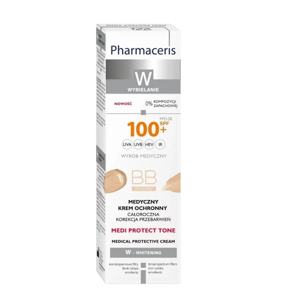 Pharmaceris W Medi Protect Tone, Medyczny krem ochronny BB SPF100+, 01 Ivory, 40 ml