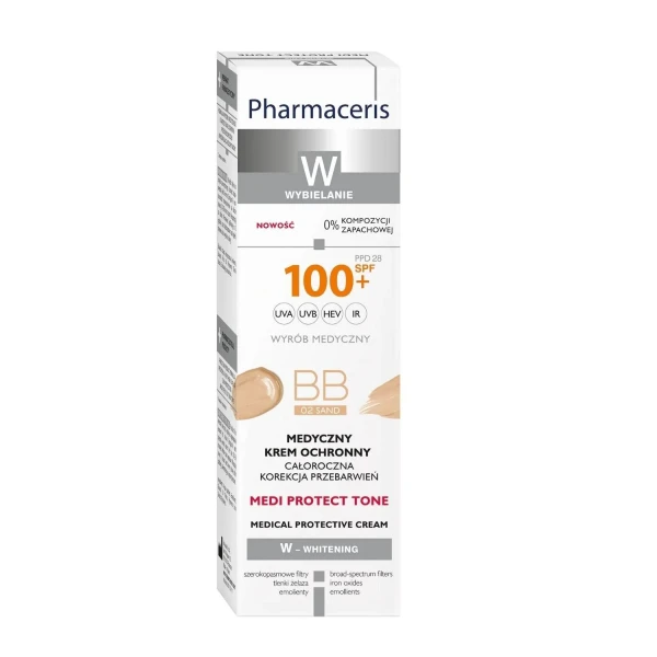 Pharmaceris W Medi Protect Tone, Medyczny krem ochronny BB SPF100+, 02 Sand, 40 ml