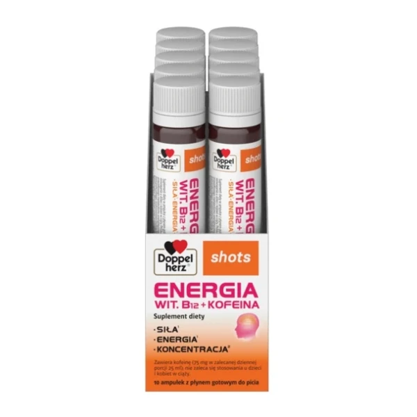 Doppelherz Shots Energia, witamina B12 i kofeina, 25 ml x 10 ampułek