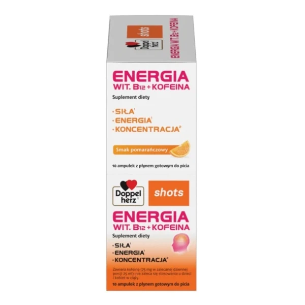 Doppelherz Shots Energia, witamina B12 i kofeina, 25 ml x 10 ampułek
