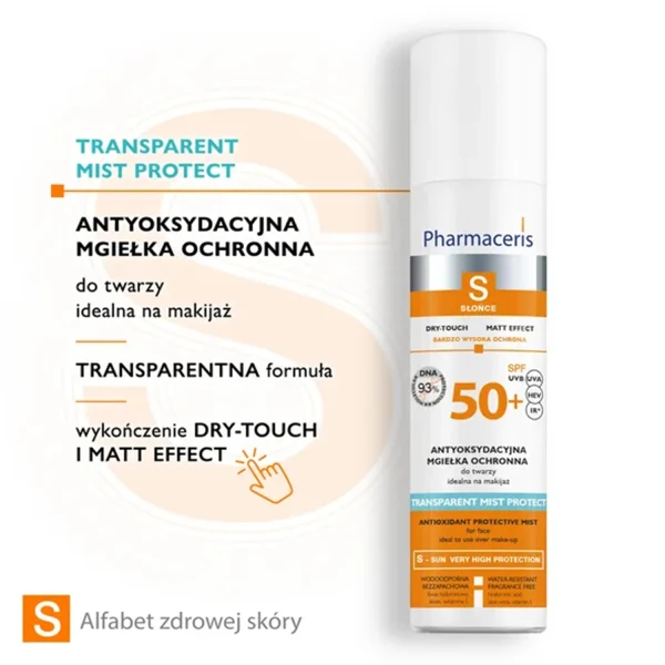 Pharmaceris S Transparent Mist Protect, antyoksydacyjna mgiełka ochronna do twarzy SPF 50+, 75 ml