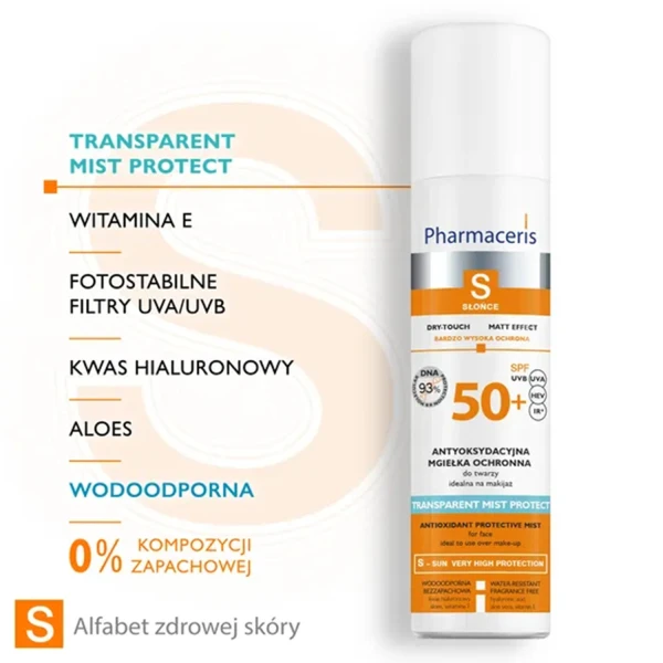 Pharmaceris S Transparent Mist Protect, antyoksydacyjna mgiełka ochronna do twarzy SPF 50+, 75 ml