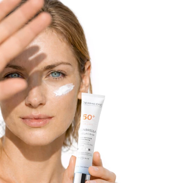 Dermedic Sunbrella Melaox + H, Lekki krem ochronny Age Defense SPF 50+, 40 ml