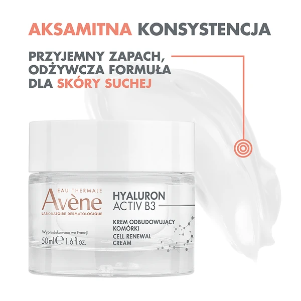 Avene Hyaluron Activ B3, krem przeciwzmarszczkowy, odbudowujący komórki, 50 ml