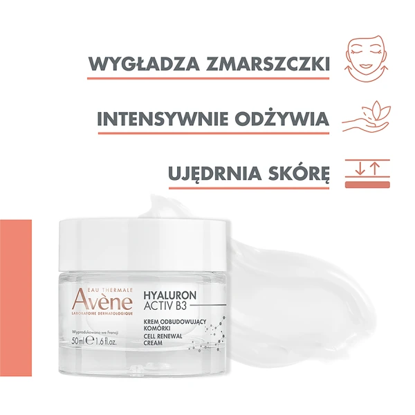 Avene Hyaluron Activ B3, krem przeciwzmarszczkowy, odbudowujący komórki, 50 ml