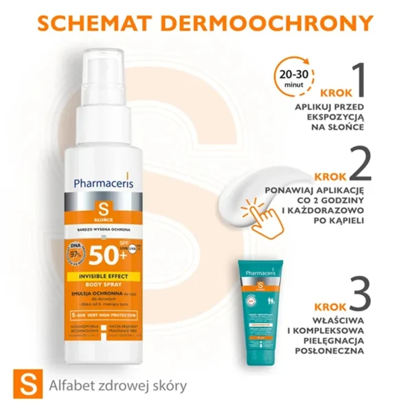 Pharmaceris S Invisible Effect Body Spray, emulsja ochronna do ciała SPF 50+ dla dorosłych i dzieci, 150 ml