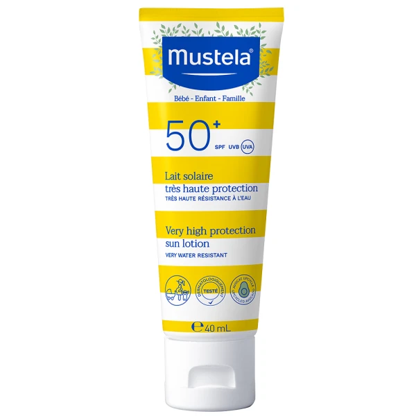 Zestaw Mustela Sun Fun In The Sun Travel Pack, mleczko przeciwsłoneczne, SPF 50, 40 ml + sztyft przeciwsłoneczny, SPF 50, 9 ml