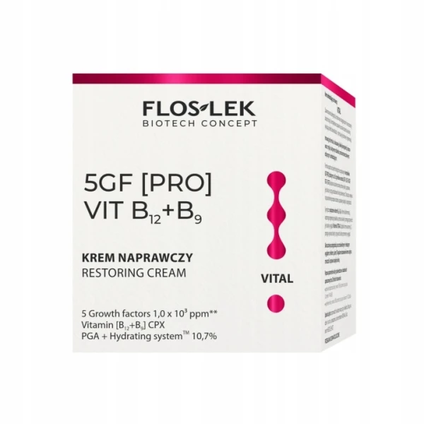 Floslek Biotech Concept 5GF [PRO] VIT B12+B9, krem naprawczy do twarzy VITAL, 50 ml