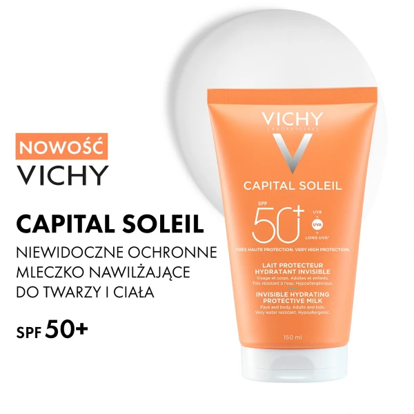 Vichy Capital Soleil, nawilżające mleczko ochronne do twarzy i ciała, SPF 50+, 150 ml